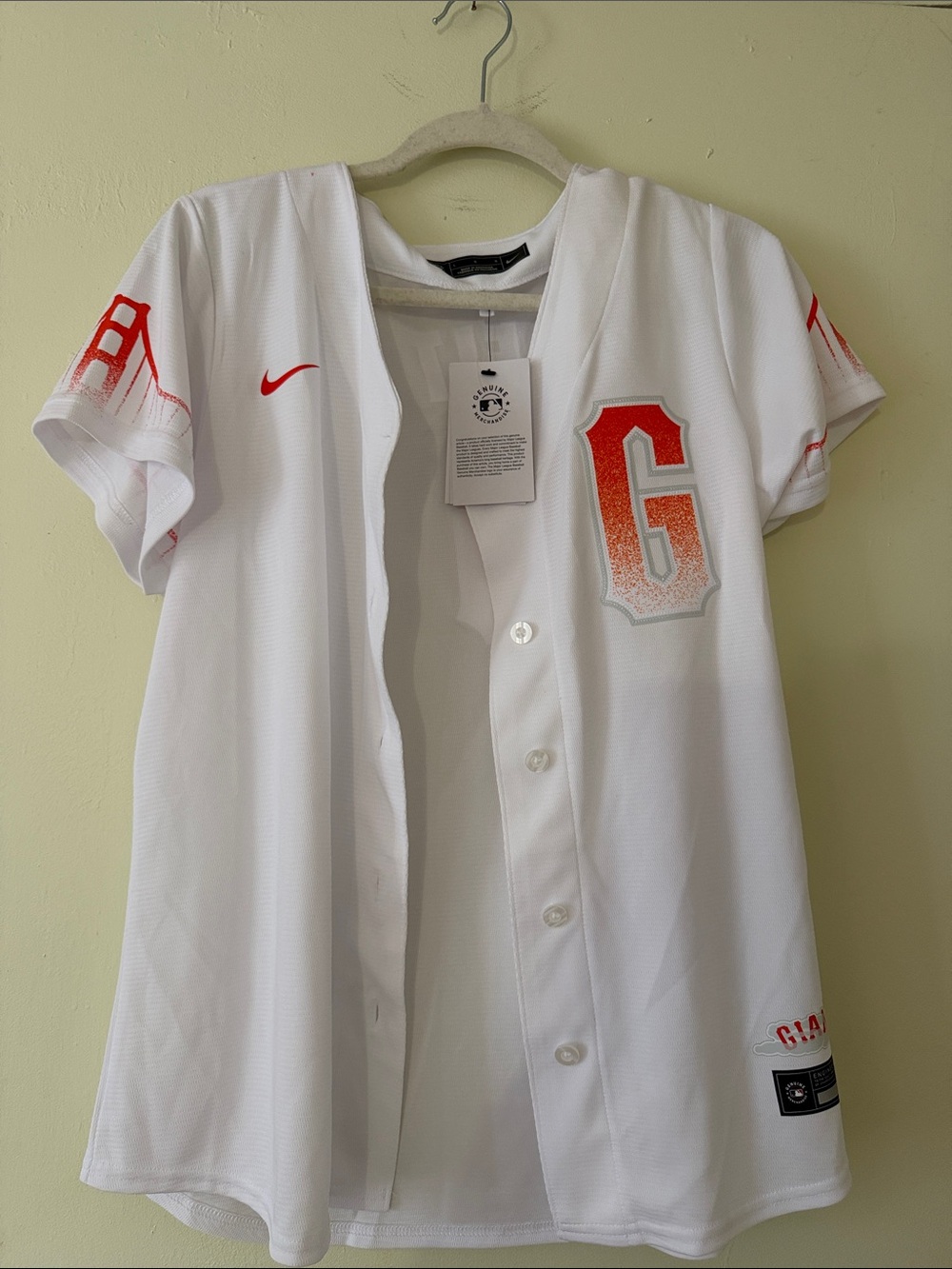 Nike White Baseball Jersey with Orange Number 6